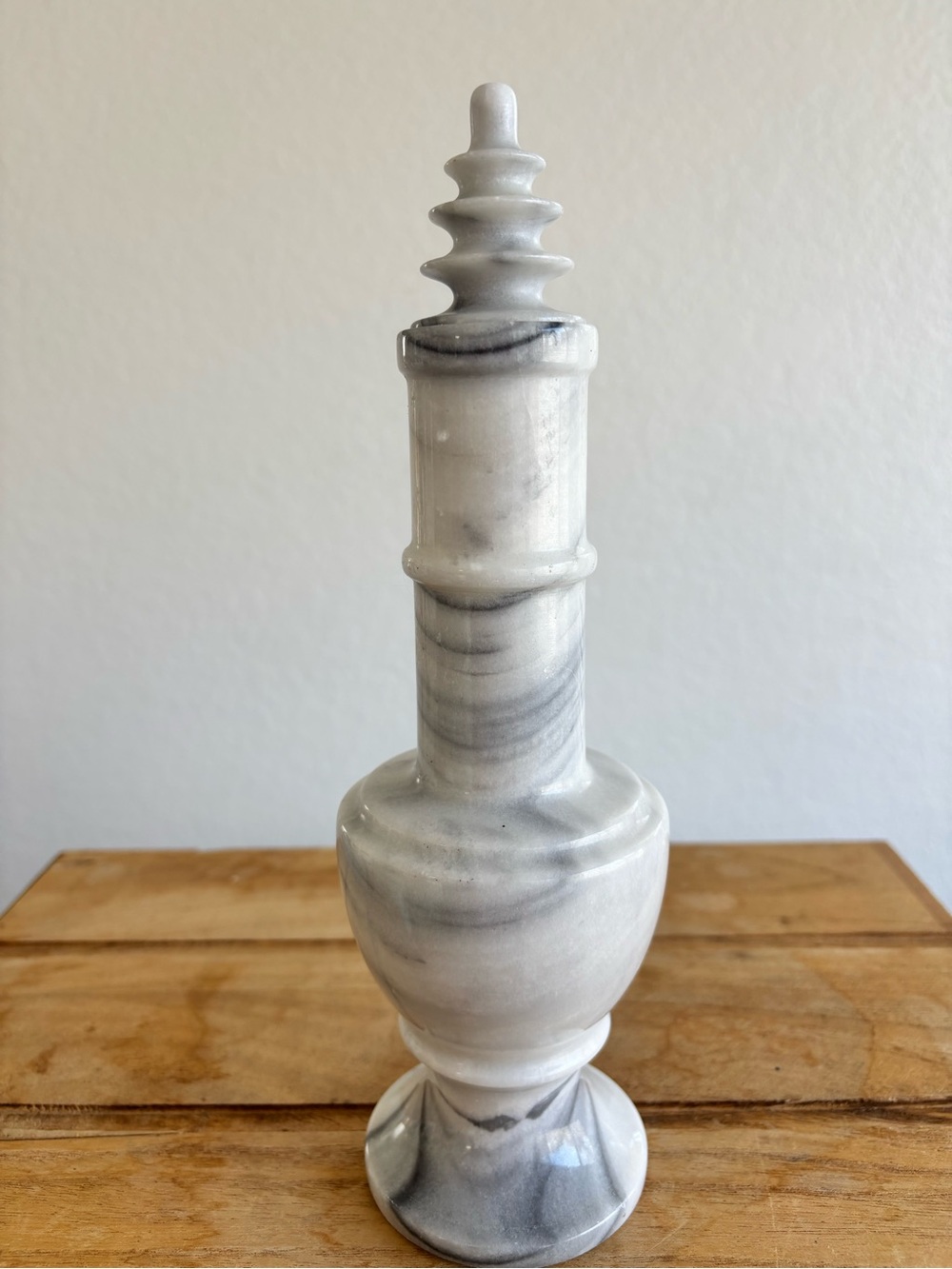 Vintage Marble Decanter Pagoda Stopper White Gray Stone Barware MCM Genie Bottle